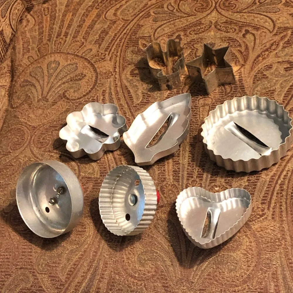 Aluminum Cookie Cutters and Press Set - Silver with Red Accents